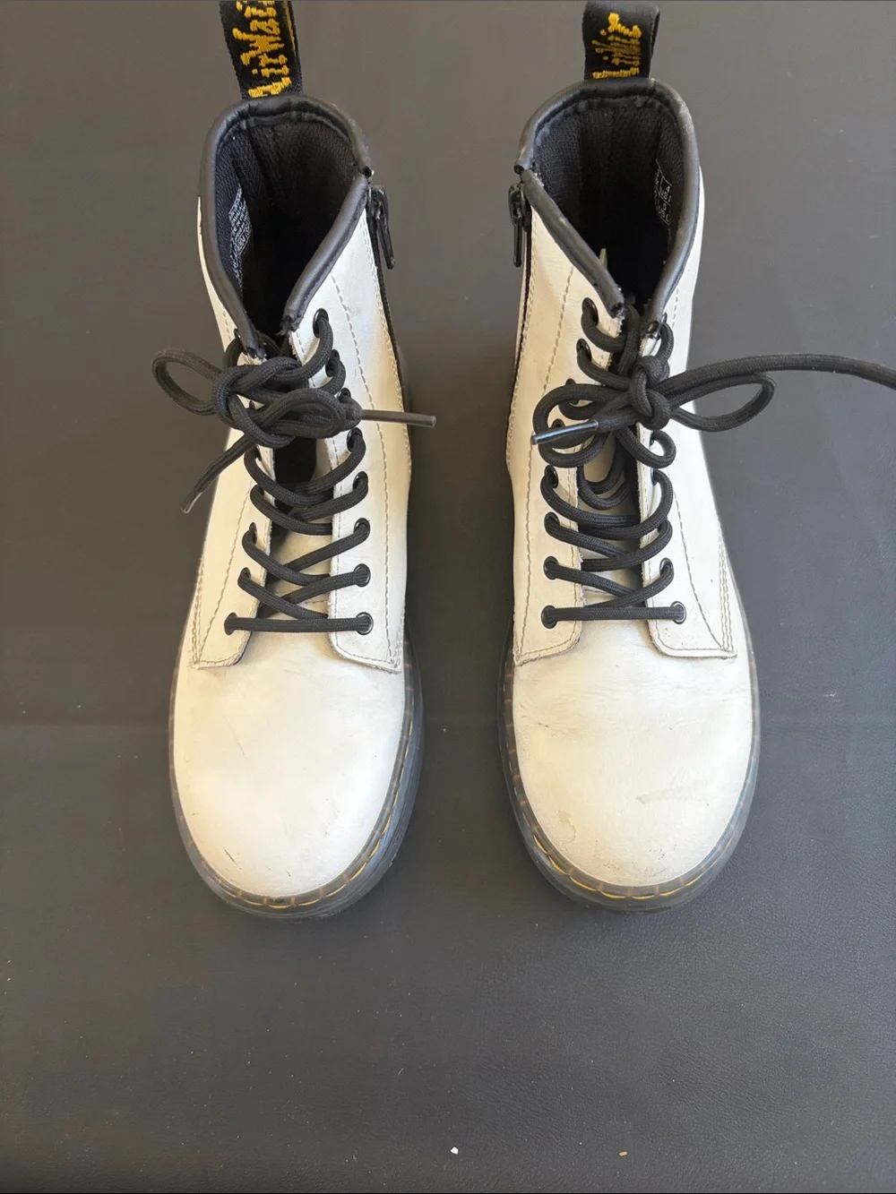 Dr. Martens Zavala J White Leather Combat Boots Girls US 5 EU 36